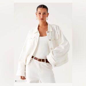 Peppermayo Exclusive - Back Again Oversized Denim Jacket - White